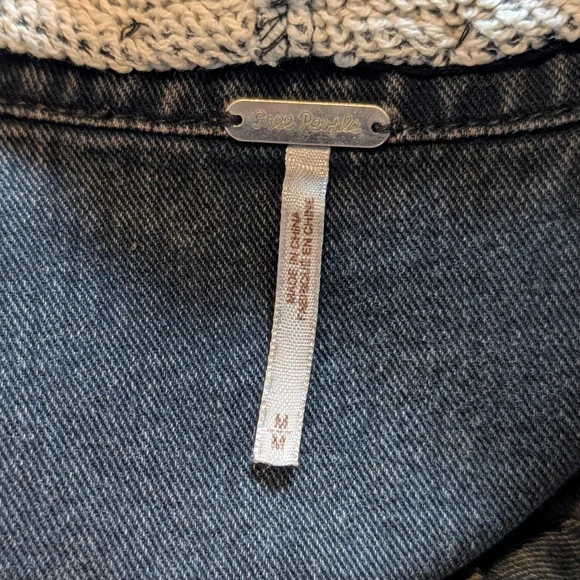 Free People Rumors Hooded Denim Jacket | M | Distressed Denim Knit Sleeves Goth - Picture 13 of 15